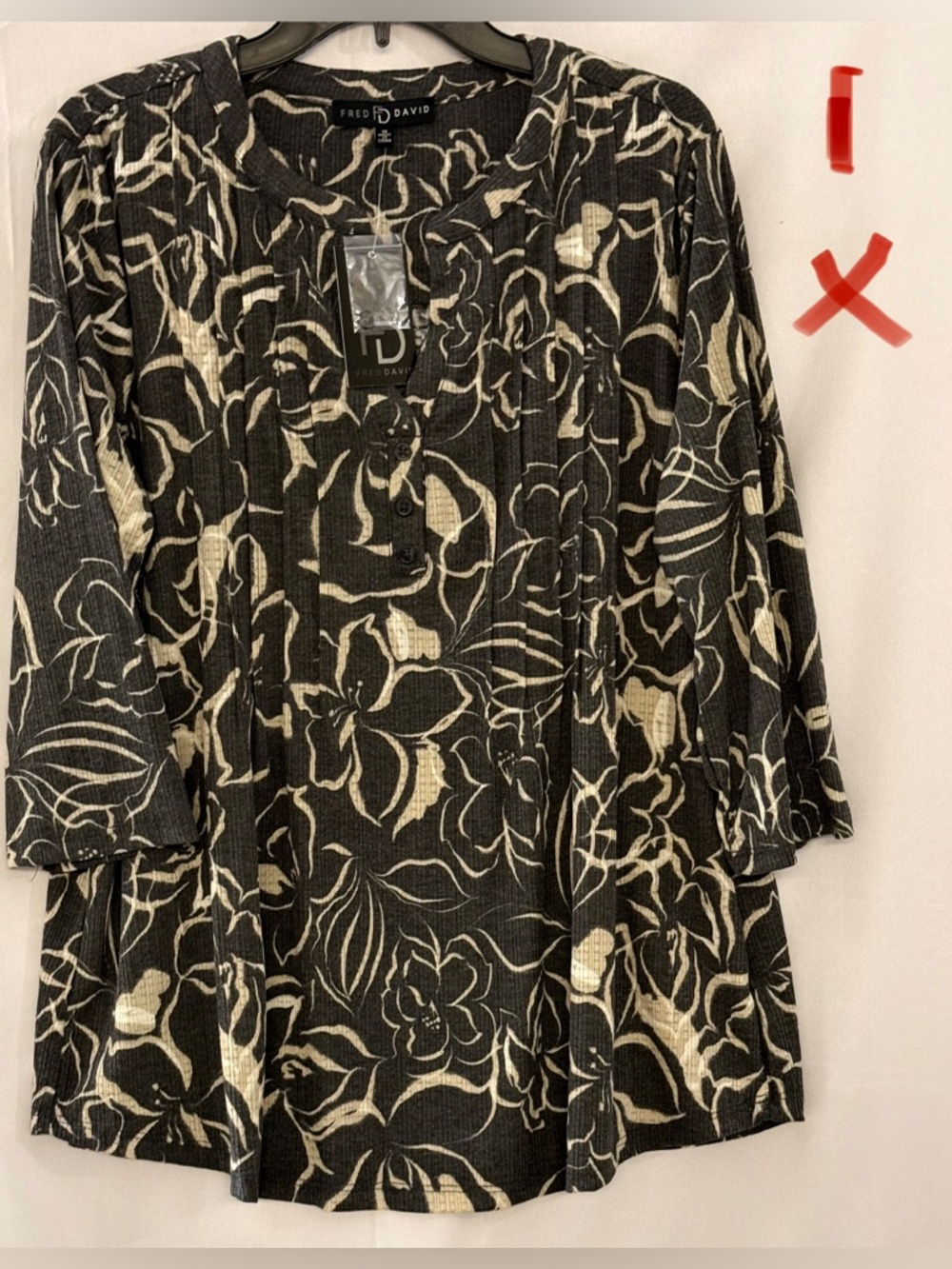 Fred David Black and Cream Floral Button-Front Top